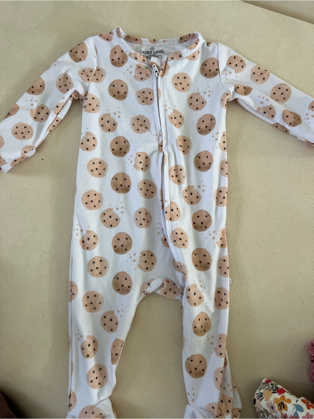 Caden Lane Cream and Tan Cookie Print Footie